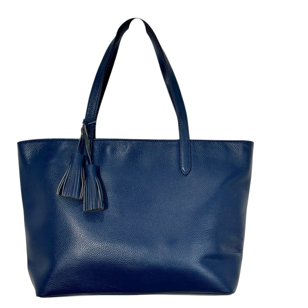 Onna Ehrlich Elegant Blue Leather handbag Tote Bag with tassels 18" X 11"